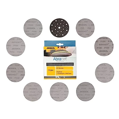 Afbeelding van Mirka Abranet 1 stuk net schuurschijf met een diameter van 150 mm elke korrel 80, 100, 120, 150, 180, 220, 320, 400, 600 + beschermbeugel, 10 stuks voor excentrische schuurmachines
