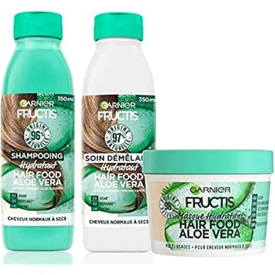 Afbeelding van Garnier Hair Food Fructis cadeauset met aloë vera routine haarverzorging voor normaal tot droog haar 98% ingrediënten van natuurlijke oorsprong