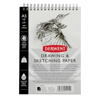 Afbeelding van Derwent Schetsboek A5 staand formaat met vaste achterkant, 30 vellen zuurvrij papier, spiraalbinding, professionele kwaliteit, 2300140