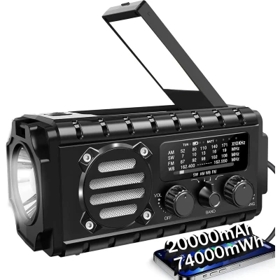 Afbeelding van XSY 350 Noodradio 20000mAh PowerBank Zonnepaneel Leeslamp Zwart