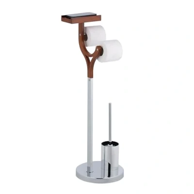 Afbeelding van Relaxdays toilet accessoires set staande toiletrolhouder plankje toiletborstelhouder