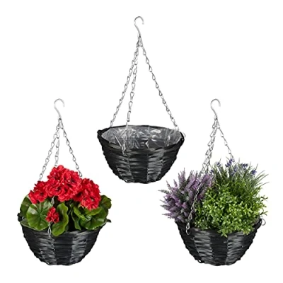 Afbeelding van Relaxdays Hangende plantenmand set van 3 bloempot gevlochten plantenhouder hout