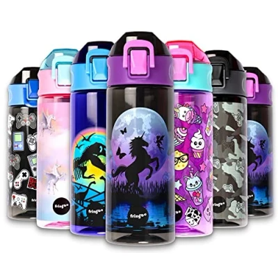 Afbeelding van Fringoo Eenhoorn maan BPA vrije waterflessen Roze waterfles met rietje Herbruikbare 600 ml