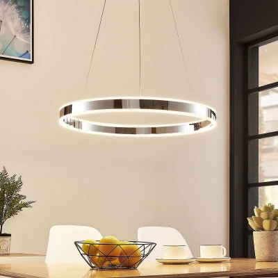 Afbeelding van Lucande Hanglampen met dimmer 1licht metaal, acryl chroom, wit gesatineerd Inclusief lichtbron