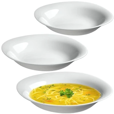 Afbeelding van KADAX Set van 3 soepborden, soepkommen, soepkom, gehard glas, vaatwasmachinebestendig, witte salade, diepe borden voor soepen, pasta, salade (wit, 23 cm)