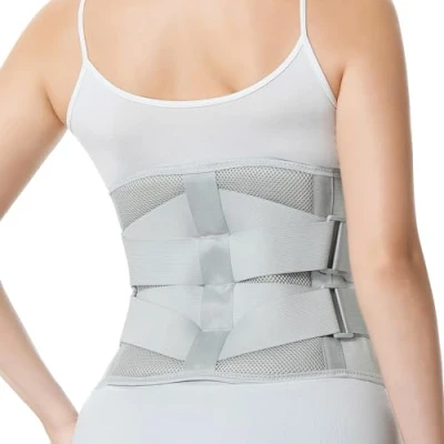 Afbeelding van NEOtech Care Lendengordel met dubbele compressiebanden en extra brede onderrugsteun, ademend, licht, voor sport, training, grijs merk (maat L)