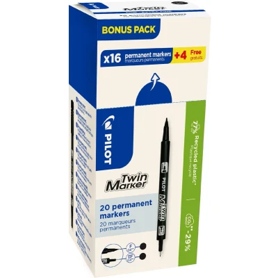 Afbeelding van Pilot permanente marker Twin, doos van 16 + 4 stuks, zwart
