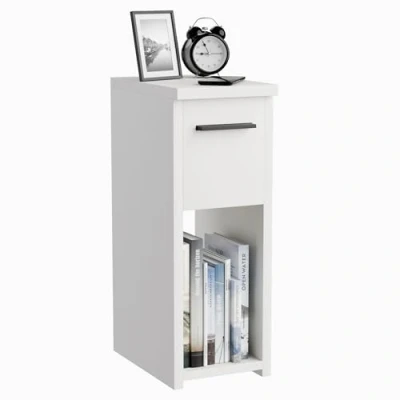 Afbeelding van ComfortCove nachtkastje, nachttafels, nachtkastjes, smal smalle bijzettafel met opbergrek en handvat, wit. Afmetingen: B 20 x H 55 L 30,5 cm