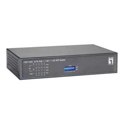Image de LevelOne FGP 1000W90 Commutateur 8 x 10/100 (PoE) + 1 10/100/1000 100/1000 SFP de bureau, fixation murale PoE (82 W)