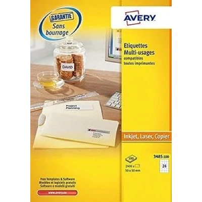 Afbeelding van AVERY Pochette de 2400 étiquettes UltraGrip autocollantes. Personnalisables et imprimables. Format 50 x 50mm. Impression laser, jet d&#039;encre, copieur. (3485 100)