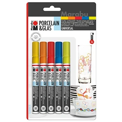 Afbeelding van Marabu 0123000000083 porselein en glasverf, Summer, set van 3 kleuren, viltstiften voor glas op waterbasis, vaatwasmachinebestendig na het koken, punt 1 tot 2 mm