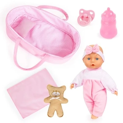 Afbeelding van Bayer Design 92866AR babypop, 28 cm, zacht lichaam, teddybeer, fopspeen, fles, kussen, deken