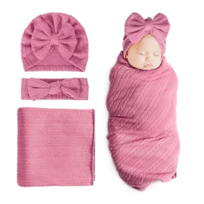 Afbeelding van DRESHOW pasgeboren babydeken voor meisjes met bijpassende hoed en hoofdband keuze douche, 1 set: + haarband deken (Taro Purple)