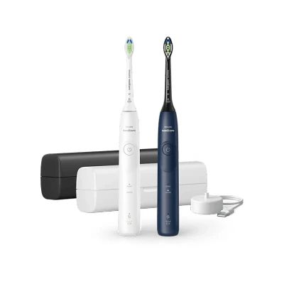 Image de Philips Pack Duo De Brosses À Dents Électriques Sonicare Série 5500 Blanc &amp; Bleu + Étui Voyage Hx7119/01