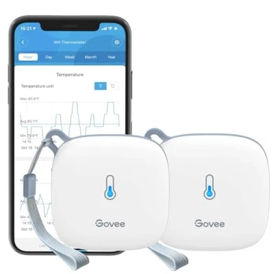 Afbeelding van Govee 2 stuks wifi temperatuursensoren H5179, intelligente hygrometer thermometer met app melding, jaar gratis gegevensopslag, afstandsbediening monitor voor slaapkamer, kas,