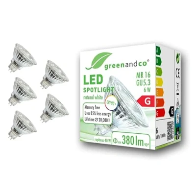 Afbeelding van 5 x greenandco® CRI 90+ 4000K 36 led spot GU5.3 MR16 6 W komt overeen met 40 W, 380 lm, neutraal wit, SMD LED, 12 V AC/DC, glas, niet dimbaar