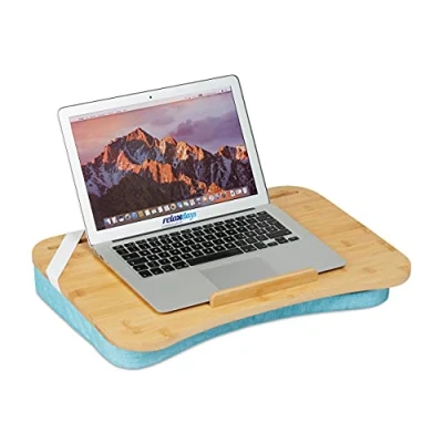 Afbeelding van Relaxdays laptopkussen bamboe laptoptafel schoot groot schootkussen laptop antislip