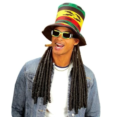 Afbeelding van Widmann Bob Marley &amp; Reggae Rasta Kostuum Hoge Hoed Met Dreadlocks Rood, Geel, Groen, Zwart Carnavalskleding Verkleedkleding