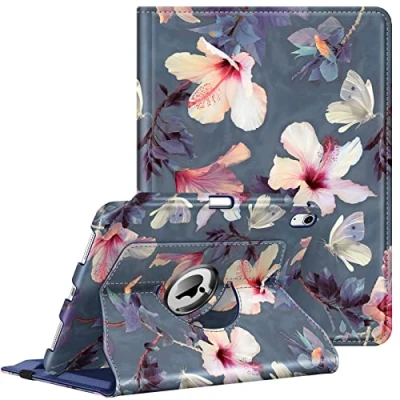 Afbeelding van FINTIE draaibare hoes compatibel met iPad 10 (^&gt;e) generatie (model 2022) 10,9 inch 360 graden beschermende standaard potloodhouder, automatische slaap/waak, hibiscus bloemen