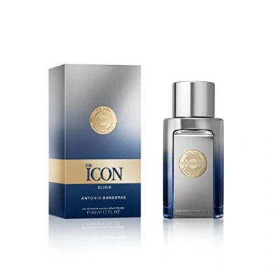 Afbeelding van Antonio Banderas The Icon Elixir Eau de Parfum voor heren, langdurig, frisse, elegante en sexy geur, kruidige, mariene houtachtige noten, ideaal speciale evenementen, 50 ml
