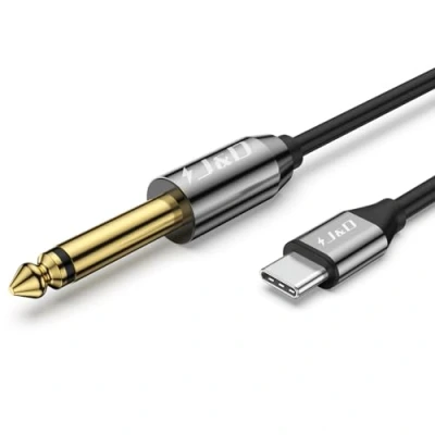 Afbeelding van J&amp;D USB C naar 6,35 mm 1/4 inch TS audiokabel Vergulde Type tot Mannelijk Mono Interconnect PVC Schaal Aux Adapterkabel, 1 m