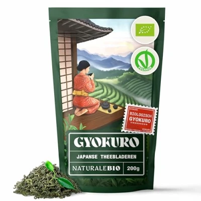 Image de Thé vert Gyokuro Japonais Bio de 200g. Bio, Naturel et Pur, en vrac première récolte cultivée au Japon. Organic Japanese Green Tea. NaturaleBio