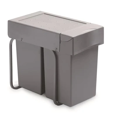 Afbeelding van Victory Inbouwafvalemmer 28 liter aluminium grijs gedeeltelijk uittrekbaar keukenafvalemmer