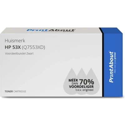Afbeelding van Huismerk HP 53X (Q7553XD) Toner Zwart Voordeelbundel 2 pack Hoge capaciteit