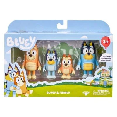 Image de Bluey and Family: Bingo, Bandit Chilli 4 Figure pack Articulated Character Action Figures 2.5 inches Official Collectable Toy