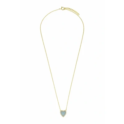 Afbeelding van Lucardi Dames Zilveren goldplated Ketting met een hartvormige Amazonite gemstone Staal Goud 45 cm