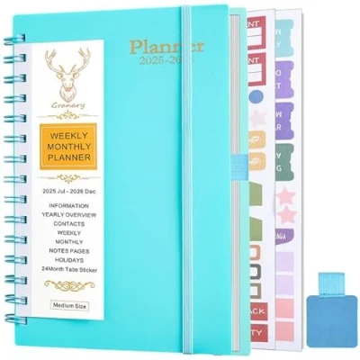 Afbeelding van Gumiho Weekkalender 2025/2026, spiraalbinding, A5 (januari 2025 juni 2026), 18 maanden, schoolagenda met penlus en planstickers (blauw)