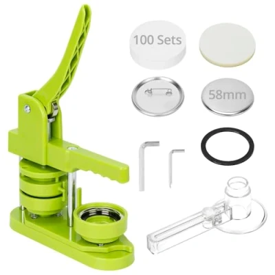 Afbeelding van QWORK® Badgeset, badgemachine met materialen voor 100 badges van 58 mm, verwisselbare mal en ronde papiersnijder