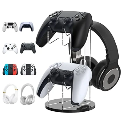 Afbeelding van MoKo 2 in 1 universele houder voor gamepad en hoofdtelefoon, organizer PS5, PS4, Xbox One, Series, gaming accessoires, zwart transparant