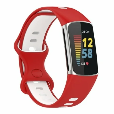 Afbeelding van FitBit Charge 5 &amp; 6 Sportbandje met dubbele lus Rood / wit Tweekleurig Maat: L