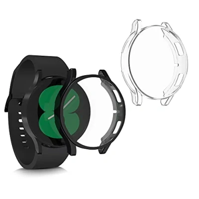 Afbeelding van kwmobile 2x hoes geschikt voor Samsung Galaxy Watch 4 (40mm) Hoesje Cover van silicone activity tracker In zwart / transparant