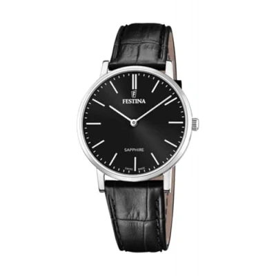 Afbeelding van Festina Swiss Made Montre Homme Analogique Quartz avec Bracelet Cuir F20012/4, Noir, sangle