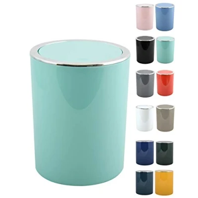 Afbeelding van MSV badkamer Aspen design afvalemmer pedaalemmer push vuilbak met kanteldeksel, vuilnisbak 6 l (Ø x h): ca. 18,5 26 cm, pastelgroen