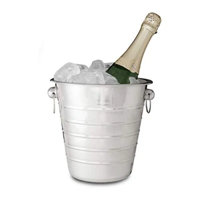 Afbeelding van Relaxdays Champagnekoeler van roestvrij staal met handgrepen, ijsemmer voor wijn en champagneflessen, feest, bruiloft, Ø 21,5 cm, zilver