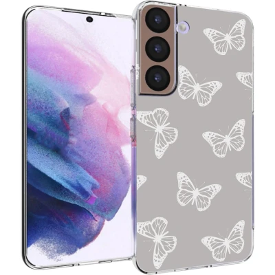 Afbeelding van iMoshion hoesje Geschikt voor Samsung Galaxy S22 Siliconen Design Grijs / Butterfly
