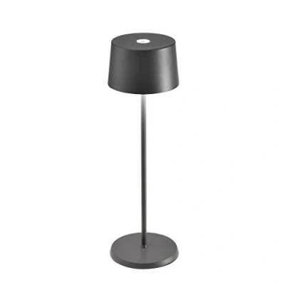 Afbeelding van Zafferano Olivia Led tafellamp, dimbaar, IP65 bescherming, voor binnen en buiten, micro USB oplader, H35,5 cm, EU GYYEN stekker, donker 2,2 W