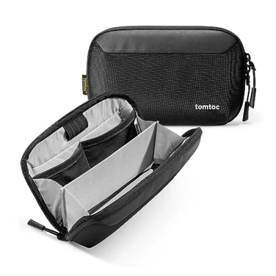Afbeelding van Tomtoc Elektronische organizer accessoires Tech Pouch voor MacBook oplader, kabels, powerbank, harde schijf, reiskoorden, waterbestendige opbergtas met kaartsleuven, zwart., tas