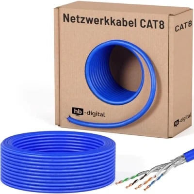 Afbeelding van HB DIGITAL 25 m Cat 8.1 netwerkkabel, installatiekabel, datakabel, Ethernet, 40 Gbit/s LAN kabel categorie 8, S/FTP 2000 MHz koper, PIMF LSZH Cat8, halogeenvrij, RoHS conform