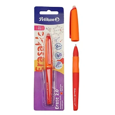 Afbeelding van Pelikan Erase 2.0 Ergonomische uitwisbare balpen, rode inkt, voor rechts en linkshandigen, school, vormvaste M punt, inclusief vulling, navulbaar