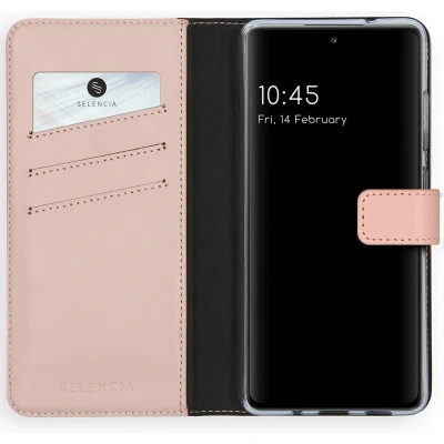 Afbeelding van Selencia Hoesje Geschikt voor Samsung Galaxy S20 FE Met Pasjeshouder Echt Lederen Bookcase Roze