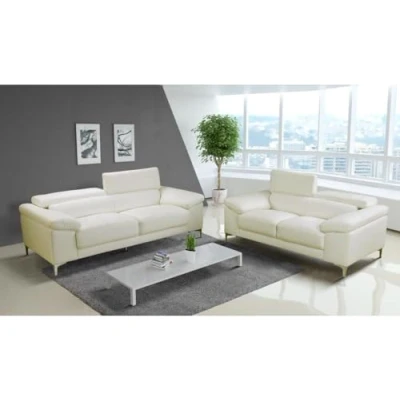 Afbeelding van Driezits en tweezitsbank van leer SOLANGE Wit L 210 cm x H 90 D 103