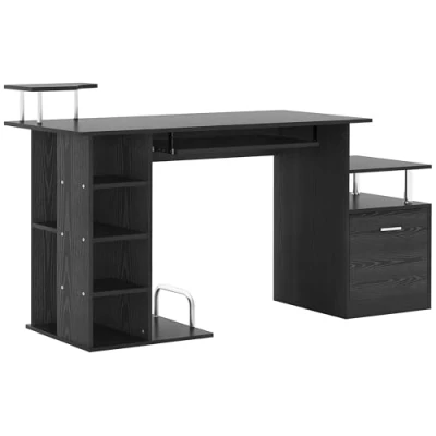 Afbeelding van HOMCOM computerbureau, werktafel, meerdere vakken, 152 x 60 88 cm, zwart