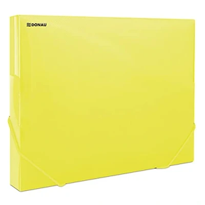 Afbeelding van DONAU 8545002PL 11 verzamelbox documentenbox nietjesbox met hoekklemrubbers, van kunststof/PP 700μm geel transparant voor DIN A4 Rugbreedte 30 mm Inklapbare zijvleugels kantoor en school