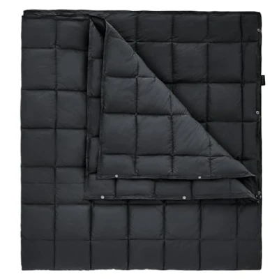 Afbeelding van KingCamp Ultralichte reisdeken, warme outdoor deken, winddichte campingdeken, waterafstotend, compact formaat voor onderweg, picknick, reizen thuis, 213 x 203 cm, zwart