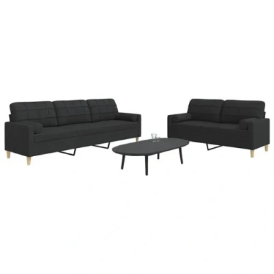 Afbeelding van vidaXL 2 delige Loungeset met sierkussens stof zwart
