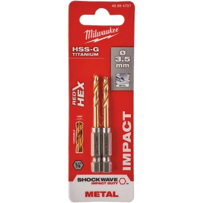 Afbeelding van Milwaukee Metaalboor Shockwave HSS G TiN Red Hex 3,5 mm 2 stuks 48894707